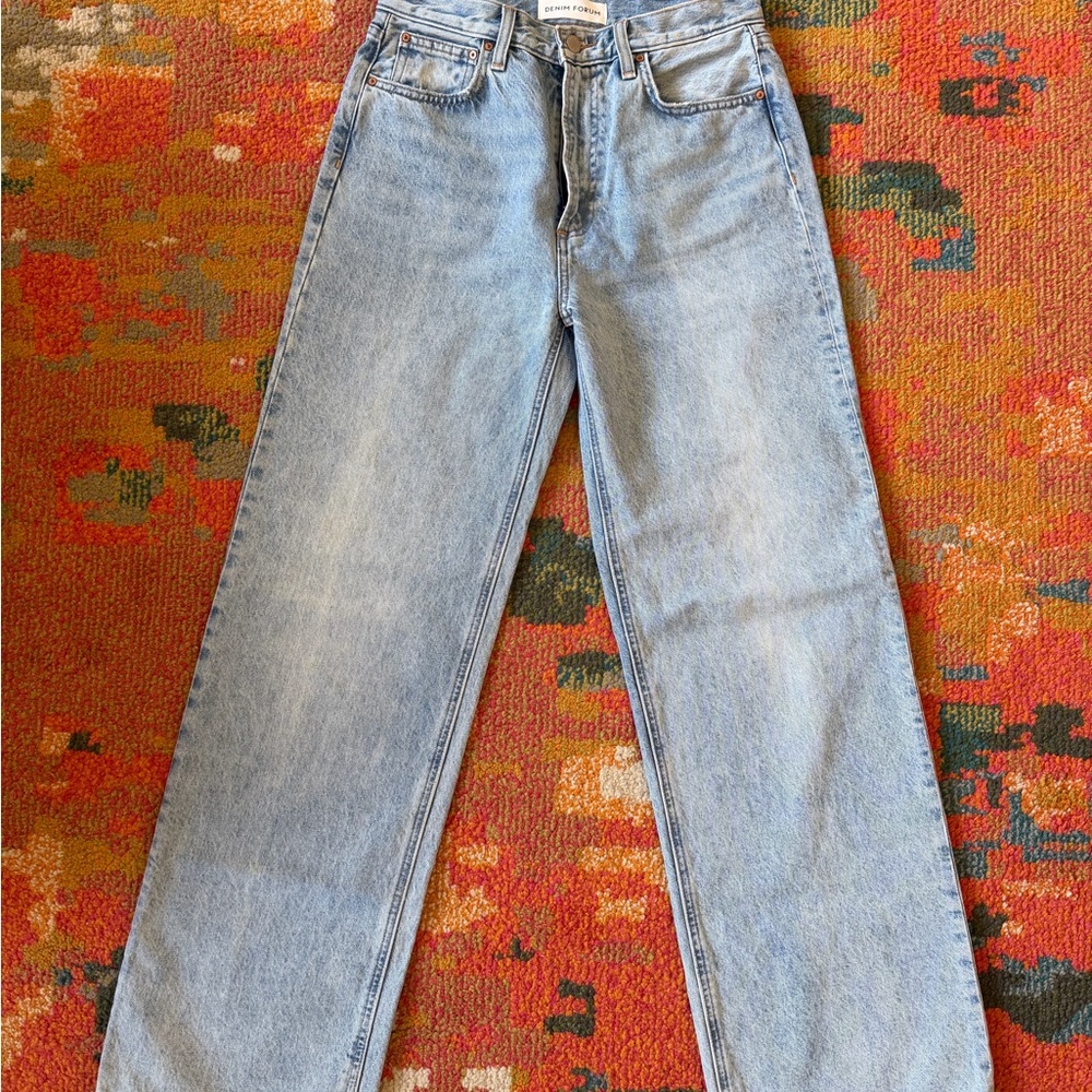 Denim Forum High Rise Straight Leg Jeans - Light Blue